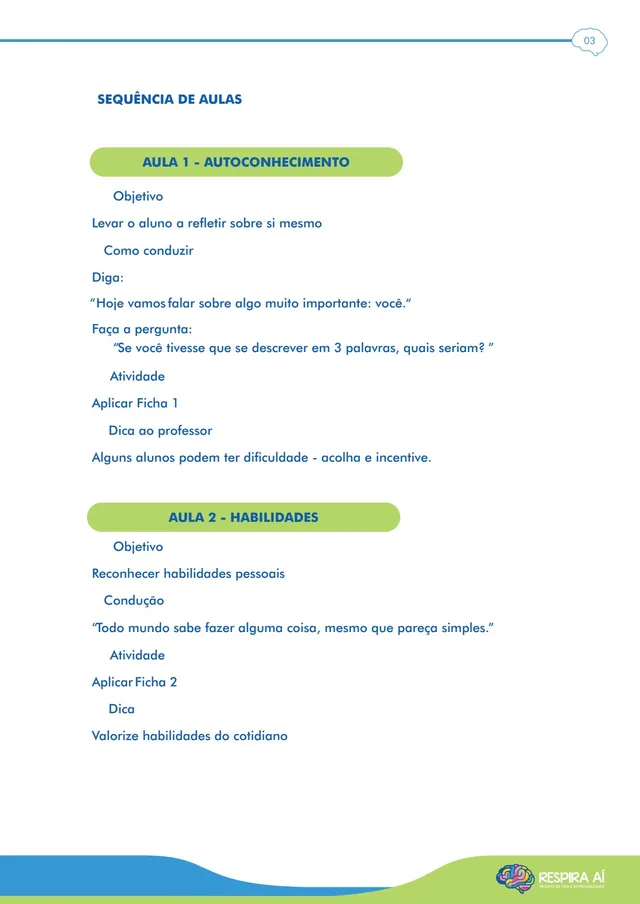 Respira Aí — Sequência de aulas